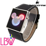 Бинарные часы Mickey Mouse Style, кожаный ремешок/диоды мультико