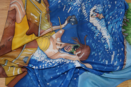 Ручная роспись. Шелковый платок "Прогулка"