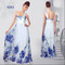 белое платье с синими цветами на одно плечо XL