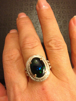 Бриллиантовое кольцо с черным Опалом 4кр