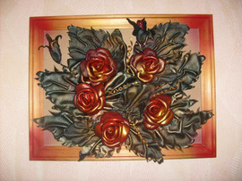 картина пано из кожи(розы)