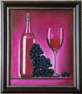 Натюрморт с вином и виноградом.