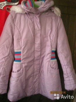 Сиреневая тёплая зимняя куртка - пальто с капюшоном для девочки