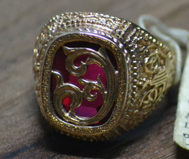 Перстень мужской Олимпиада 80, золото с рубином с литерой "Э", н