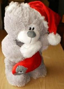 Мишка Санта Клаус с носочком, 35 см мягкая игрушка