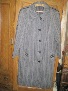 {1989} Пальто серое в лёгкую чёрную полоску XXL бу сезон
