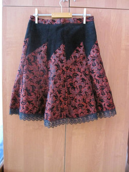 Юбка вельвет, атлас, с кружевом