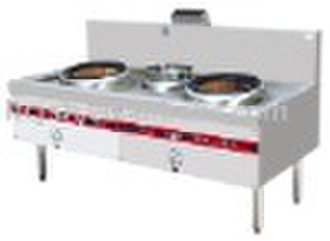 Common 2-burner and 1-warmer Chinese cooking range