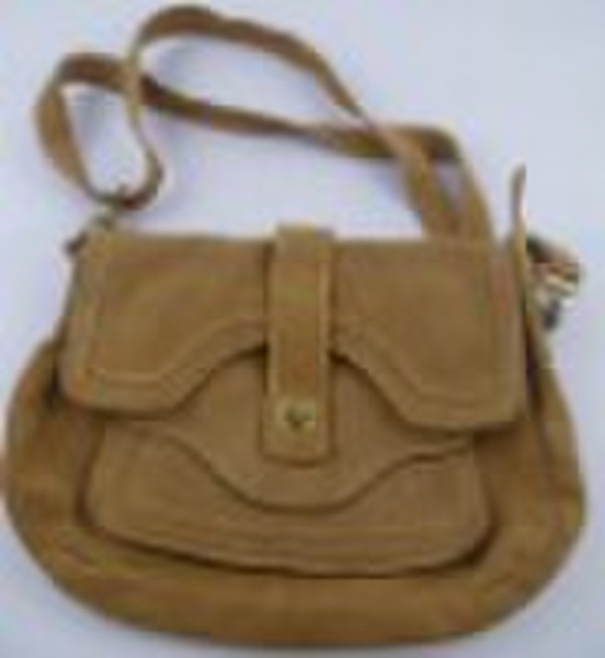 Casual tan cow suede leather fashion handbag