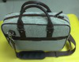 beige cotton&flax briefcase and shoulder bag