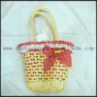 Hollow-out lace bowknot straw bag