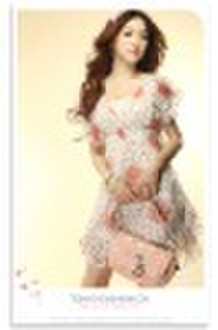 V-neck flowers-printed short sleeve ladies dress