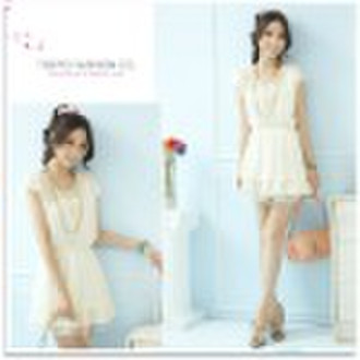 Lotus leaf trimming tight waist short sleeve ladie