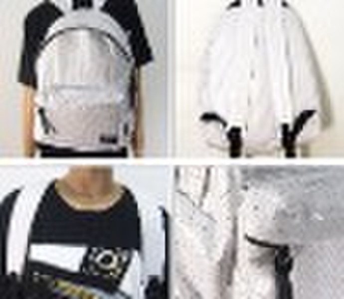 Unisex White College School Bag,Punch Pattern Back