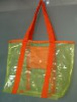 Fashionable Light green+Qrange Clear PVC beach bag