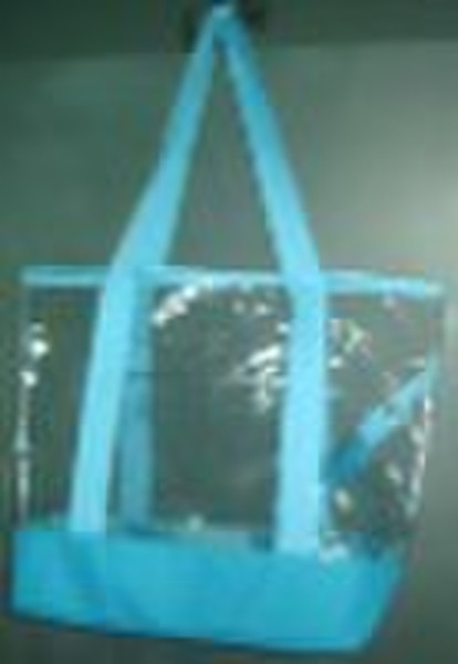 Fashionable Light blue+Clear PVC tote bag