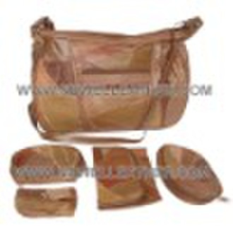 Brown Leather Patchwork Bag Set