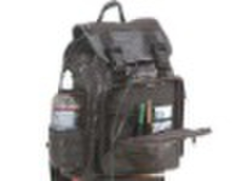 Patched leather backpack