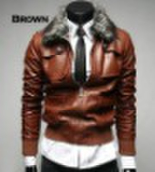 New Fashion Men's Jacket Fur Collar PU Jacket