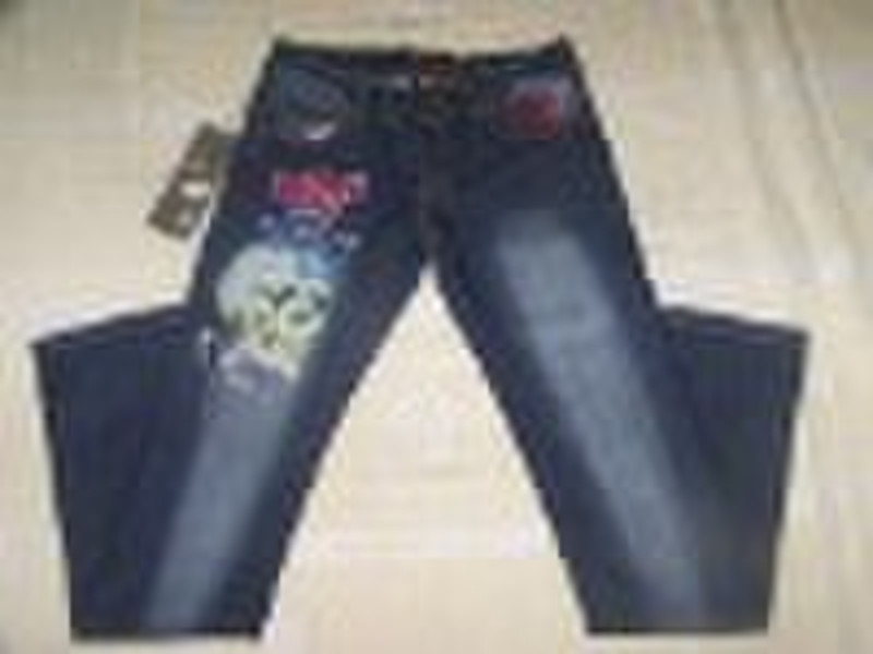 Wholesale Women Brand Jeans Blue Skull