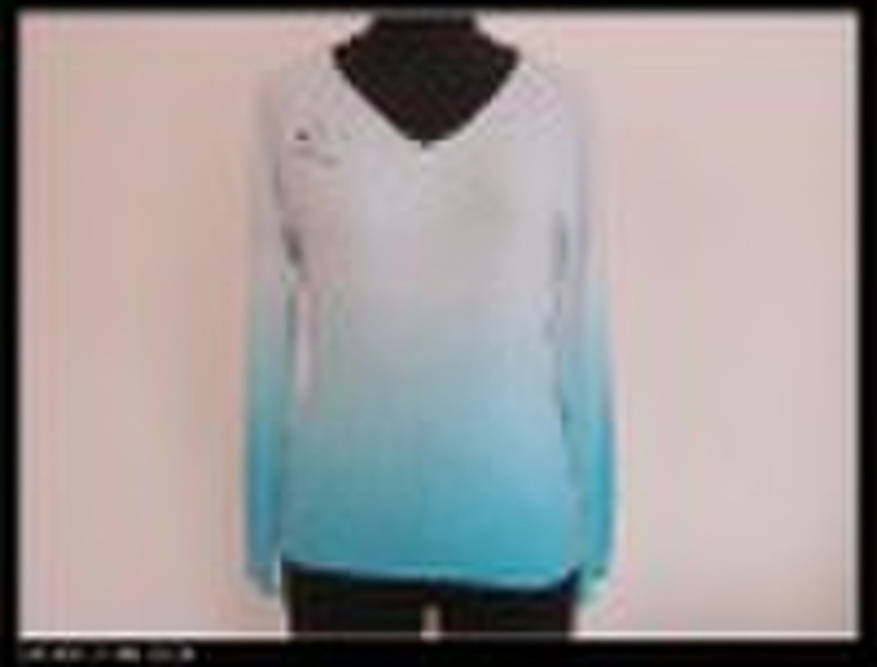Ladies'  Fashion Dip-dyed V-neck Pullover