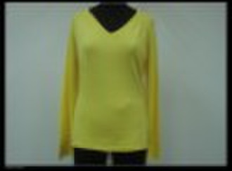 Ladies' Fashion  V-neck Cotton Bright Pullover