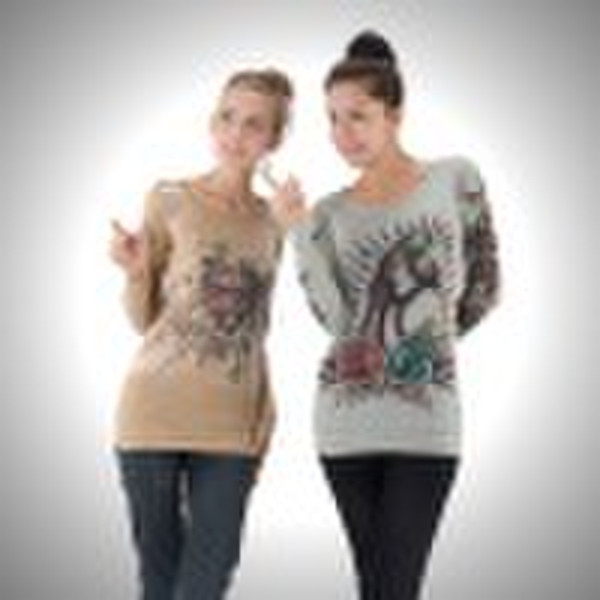 Die Mode der Frauen Print Beaded Sweater Pullover