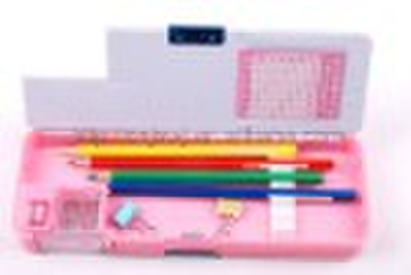 Double-face plastic pencil case with double-sharpe