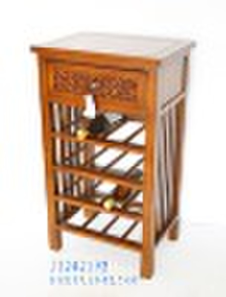 Wooden wine holder table with storage drawer