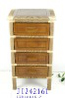 wooden and rattan storage cabinet table with four