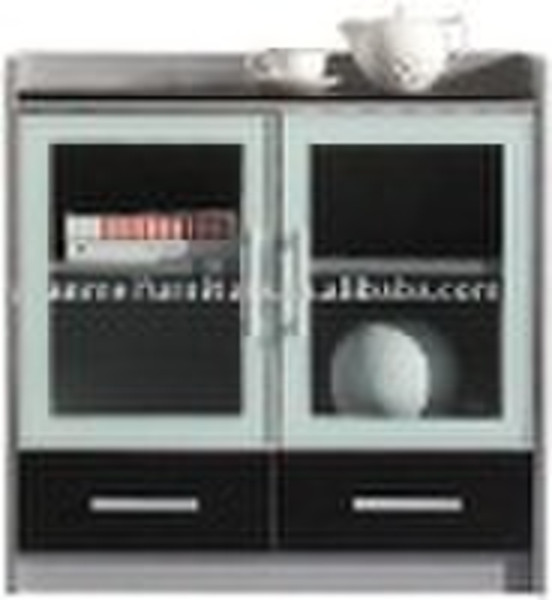 Deluxe Wooden Carbon Black Filing Cabinet W/ Glass