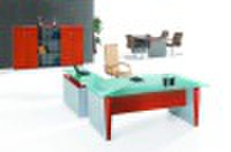 Modern Cherry Wood +Glass Executive desk A173