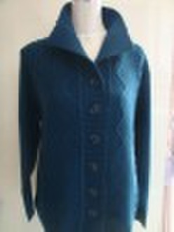 blue cardigan long sleeve middle aged woman sweate