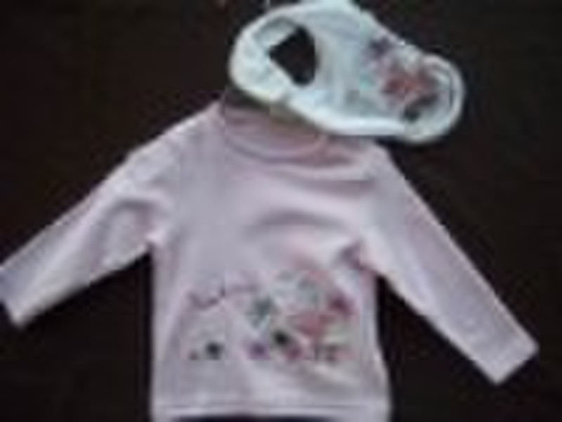 pink soft girl's T-shirt with a bib