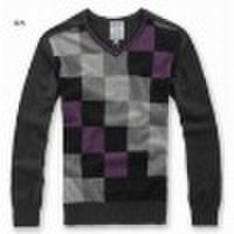 男人和男#39；s雅卡尔V-脖子毛衣