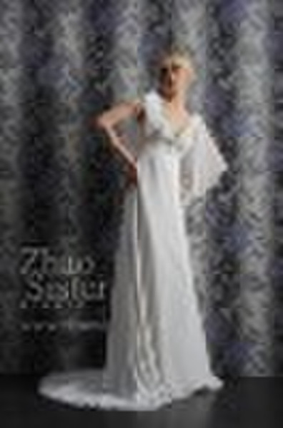 chiffon V-neckline wedding dress