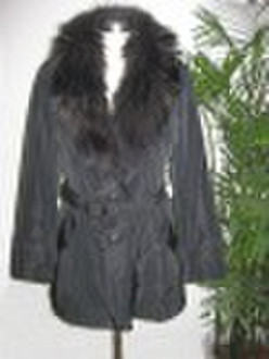 Cotton long coat with raccoon collar (ladies'