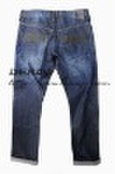 DSM054 men's straight leg denim jeans with lea