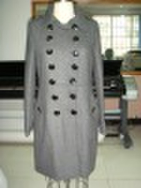 double-breasted lady long jacket with lapel collar