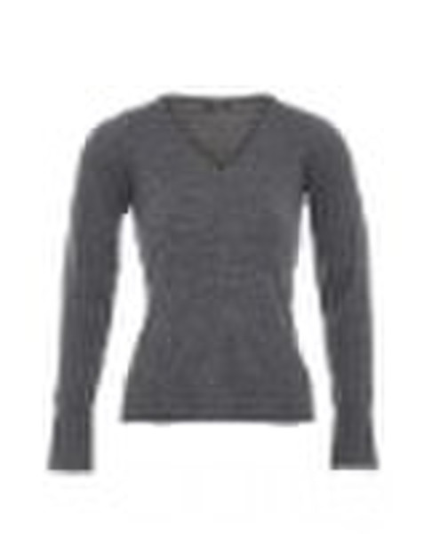 Grau V-Ausschnitt Langarm-Jumper