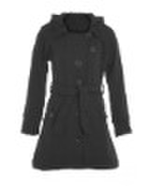 Schwarz Plain Fleece-Knopf Gürtel Jacke