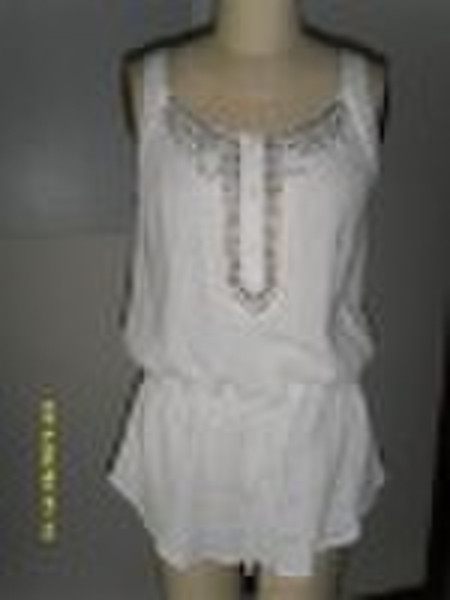 Beaded cotton tank top