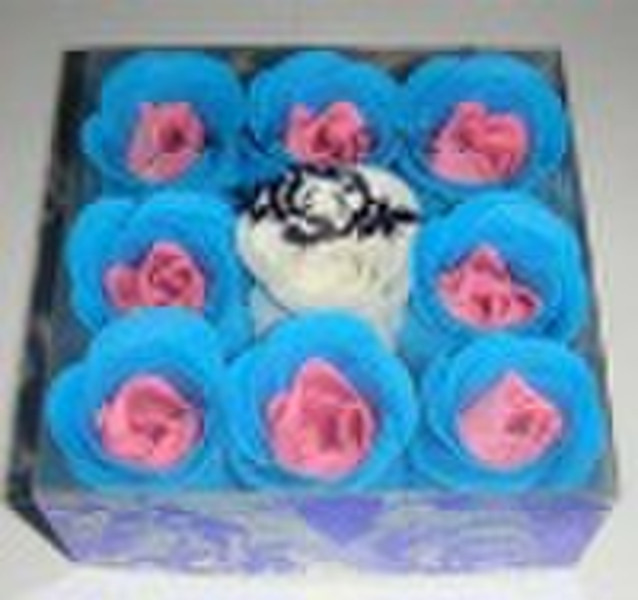 9pcs Paper rose soap flower in square PVC box with