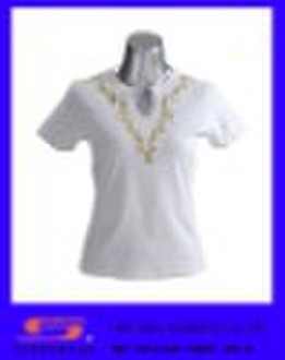 newly pattern V-neck women t shirt from manufactur