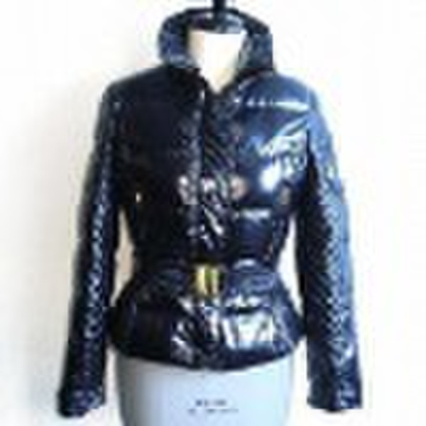 Ladies Down Jacket with Shiny Effect and Elastic B