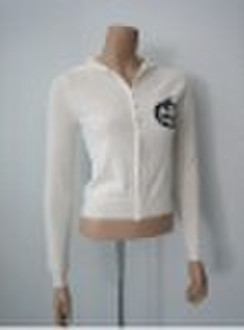 100% cashmere ladies intarsia hoodie cardigan