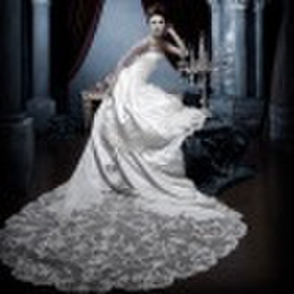 long tail luxury satin  wedding dress 1401