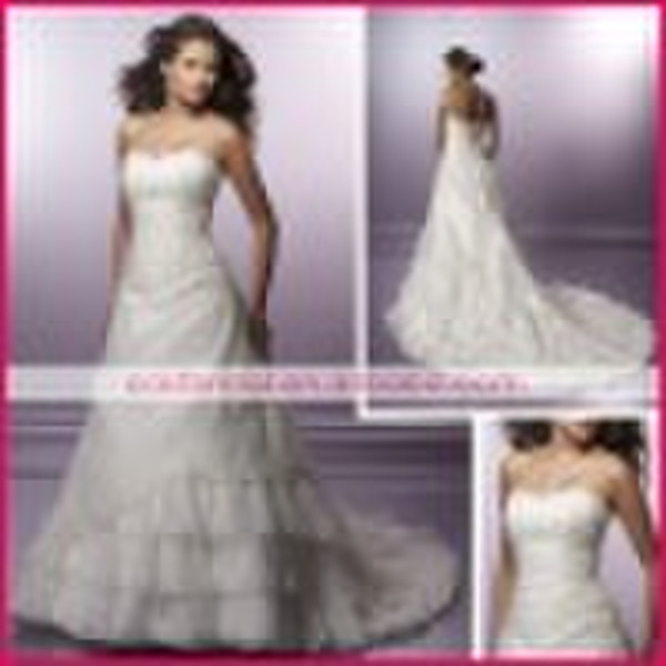 Strapless neckline satin A-line chapel train elega