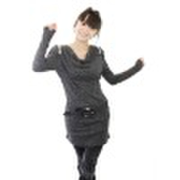 Ladies' Long Fashion Sweater With Belt A0508