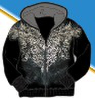 silver powder printing hooded zipper coat